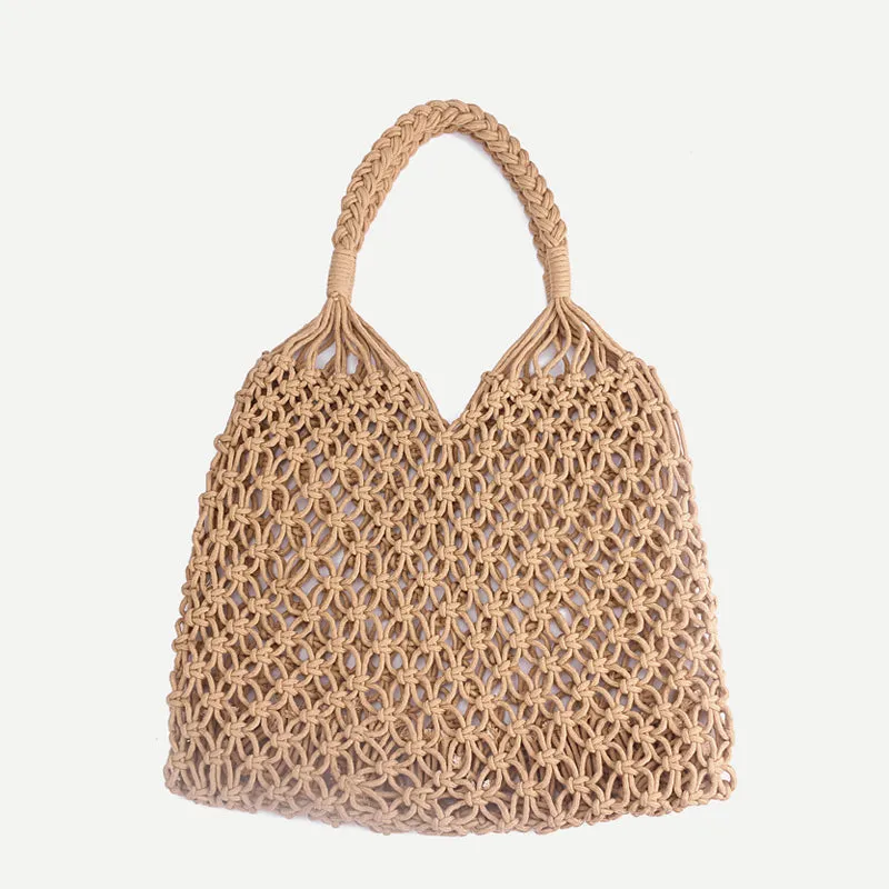 35X35Cm Fashion Popular Woven Bag Mesh Rope Weaving Tie Buckle Reticulate Hollow Straw Bag No Lined