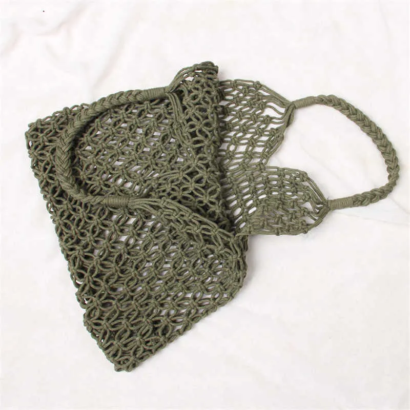 35X35Cm Fashion Popular Woven Bag Mesh Rope Weaving Tie Buckle Reticulate Hollow Straw Bag No Lined