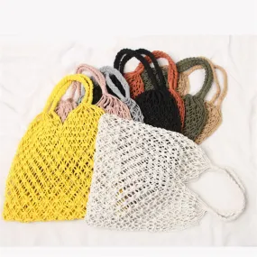 35X35Cm Fashion Popular Woven Bag Mesh Rope Weaving Tie Buckle Reticulate Hollow Straw Bag No Lined