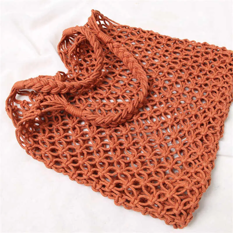 35X35Cm Fashion Popular Woven Bag Mesh Rope Weaving Tie Buckle Reticulate Hollow Straw Bag No Lined