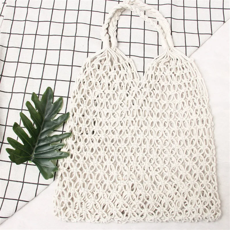 35X35Cm Fashion Popular Woven Bag Mesh Rope Weaving Tie Buckle Reticulate Hollow Straw Bag No Lined