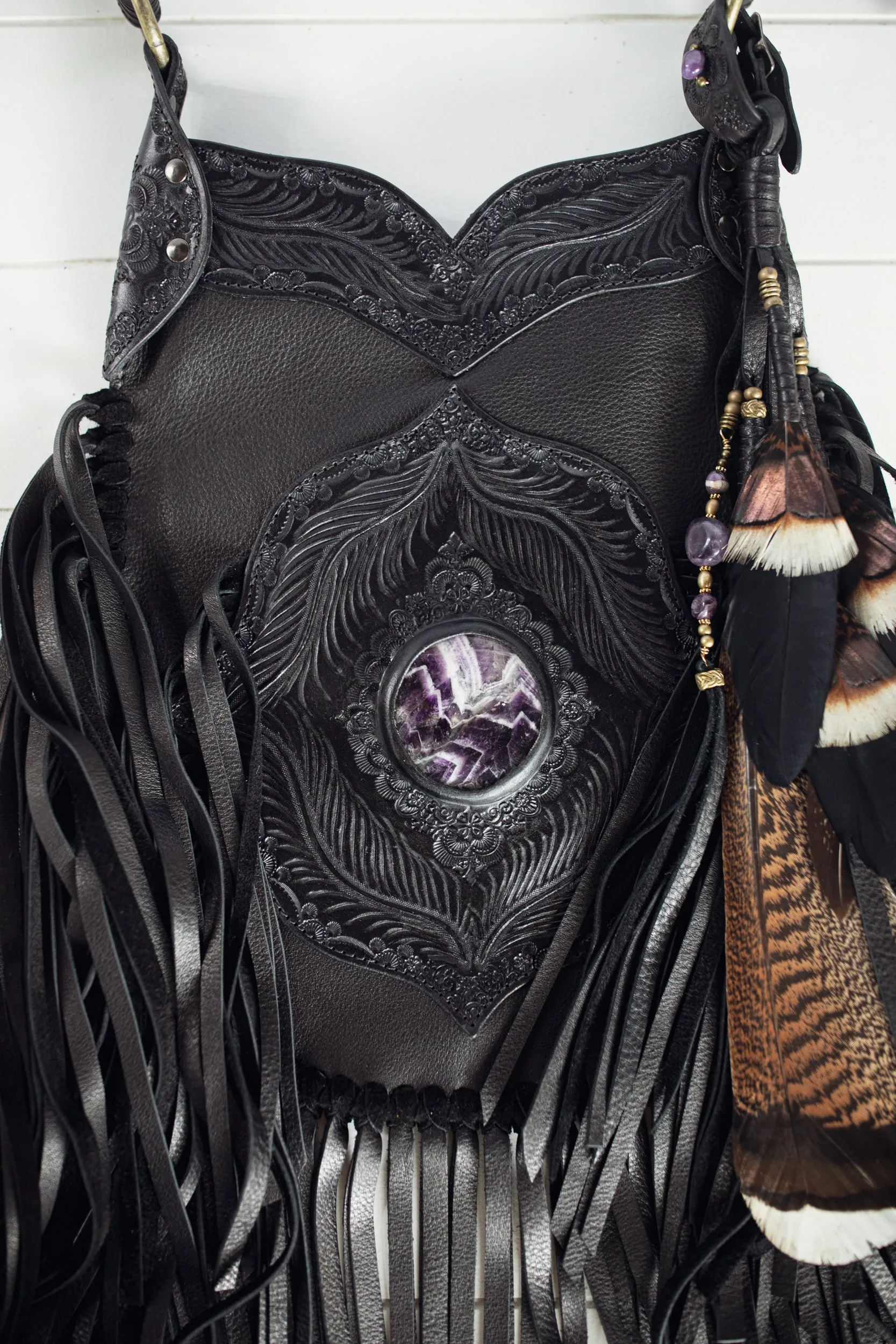 Apache Tasseled Bag with Chevron Amethyst