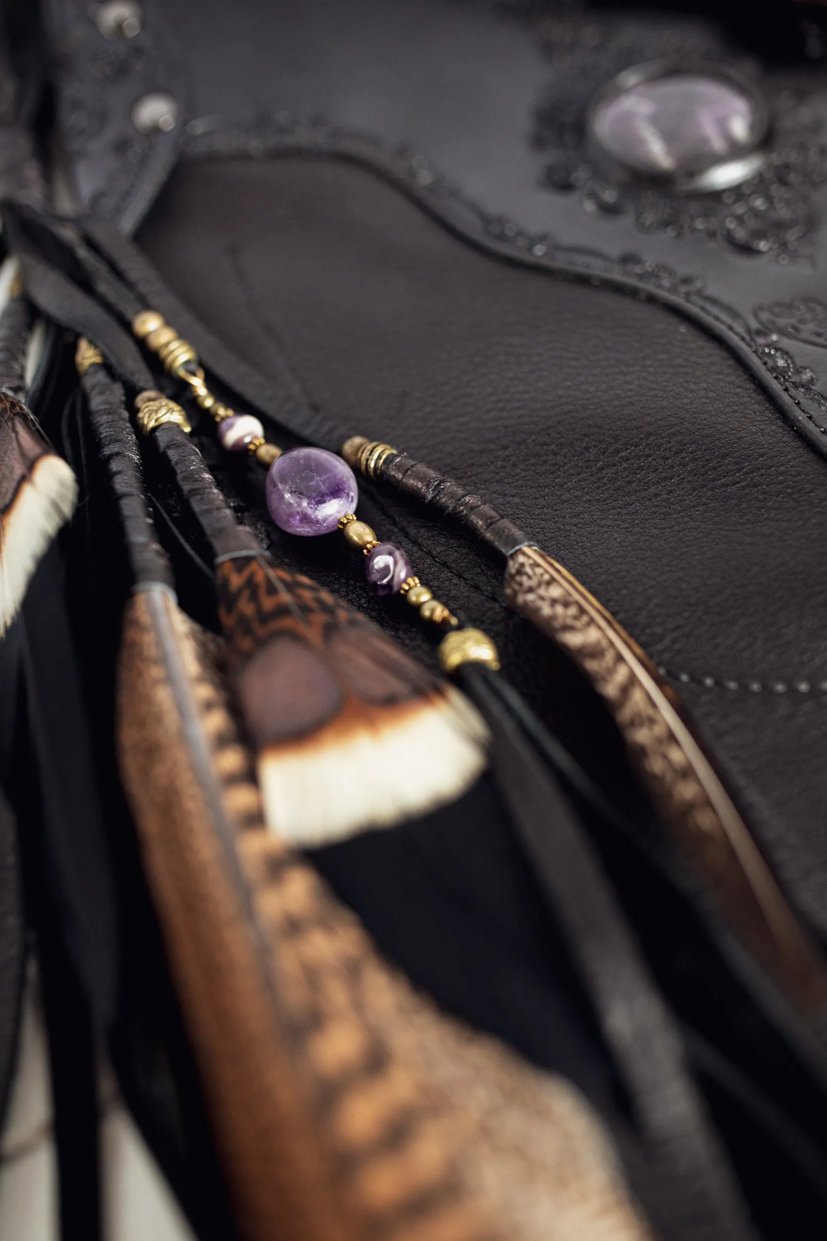 Apache Tasseled Bag with Chevron Amethyst