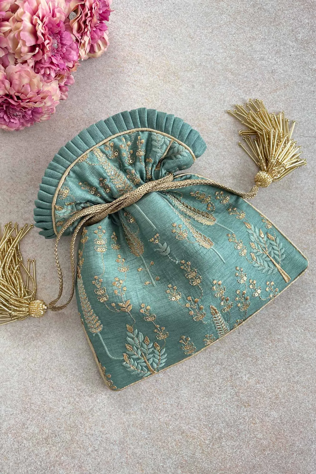 Arbre Silk Potli bag - blue green