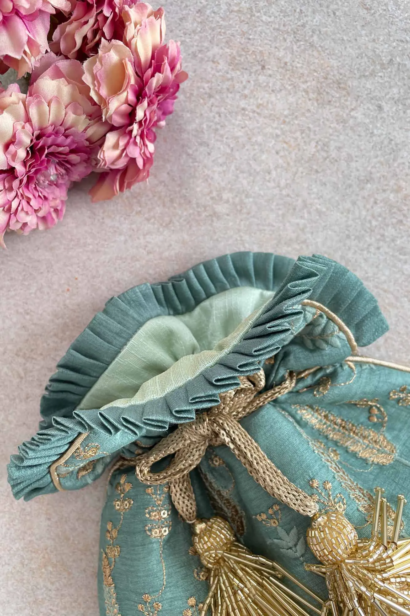 Arbre Silk Potli bag - blue green