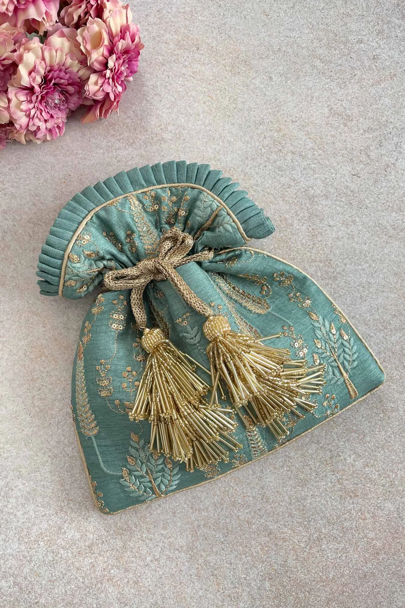 Arbre Silk Potli bag - blue green