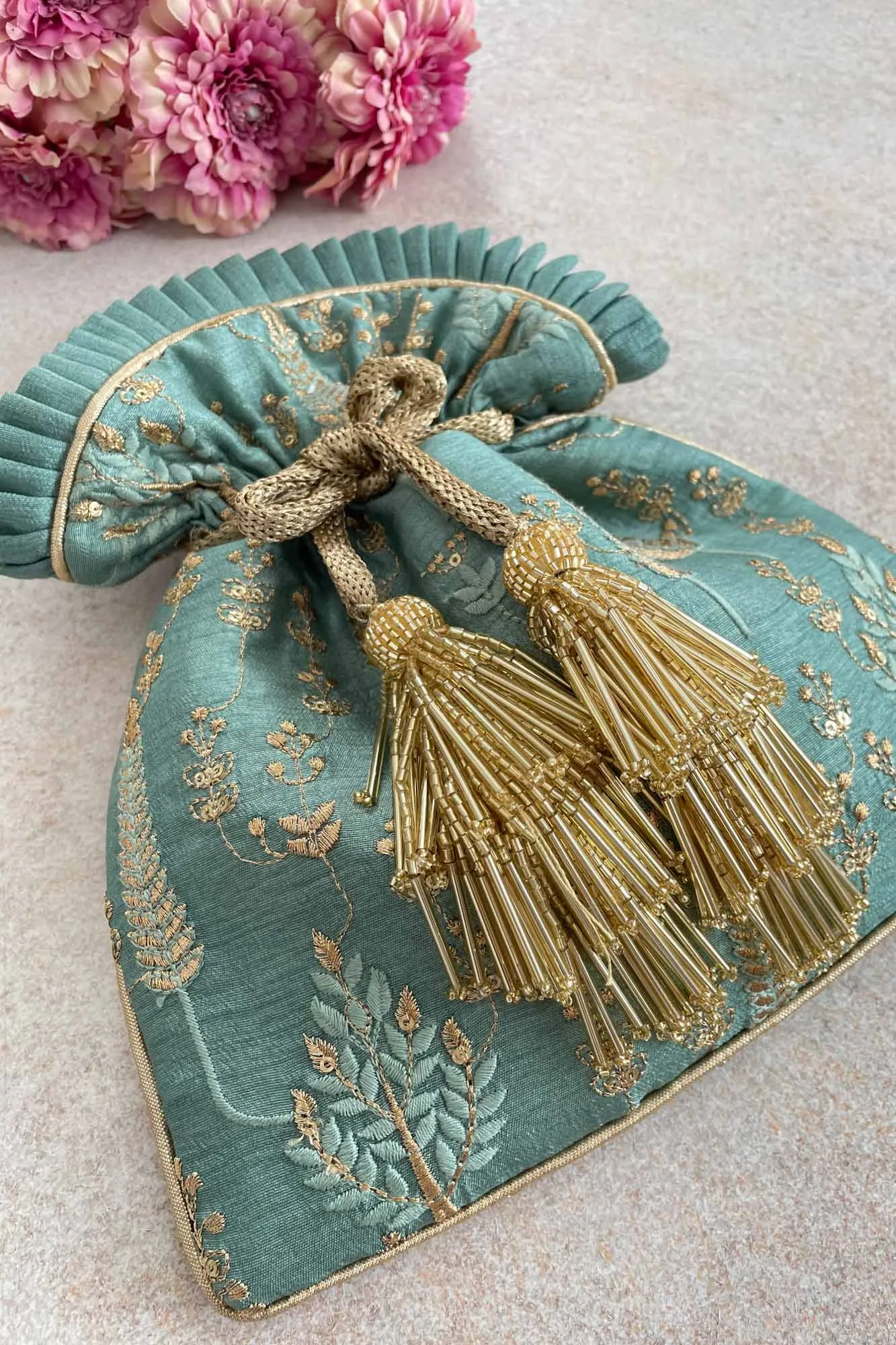 Arbre Silk Potli bag - blue green