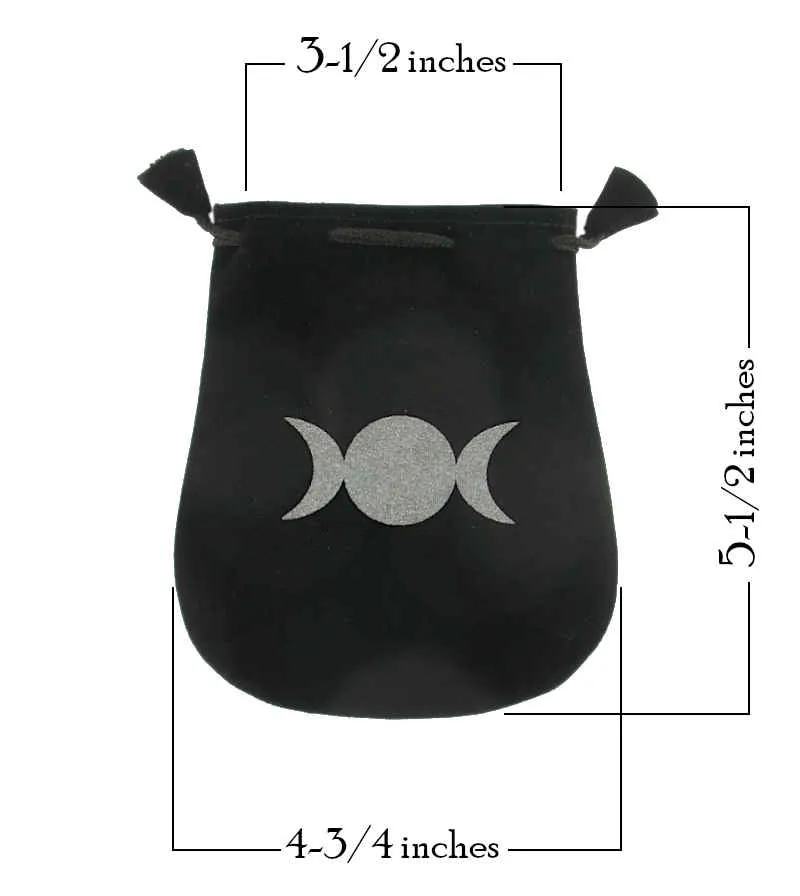 Black Velveteen Triple Moon Symbol Bag Pouch With Drawstring