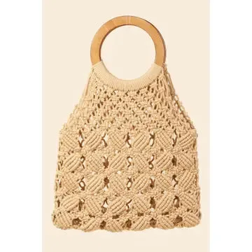 Boho Braided Wooden Handle Bag