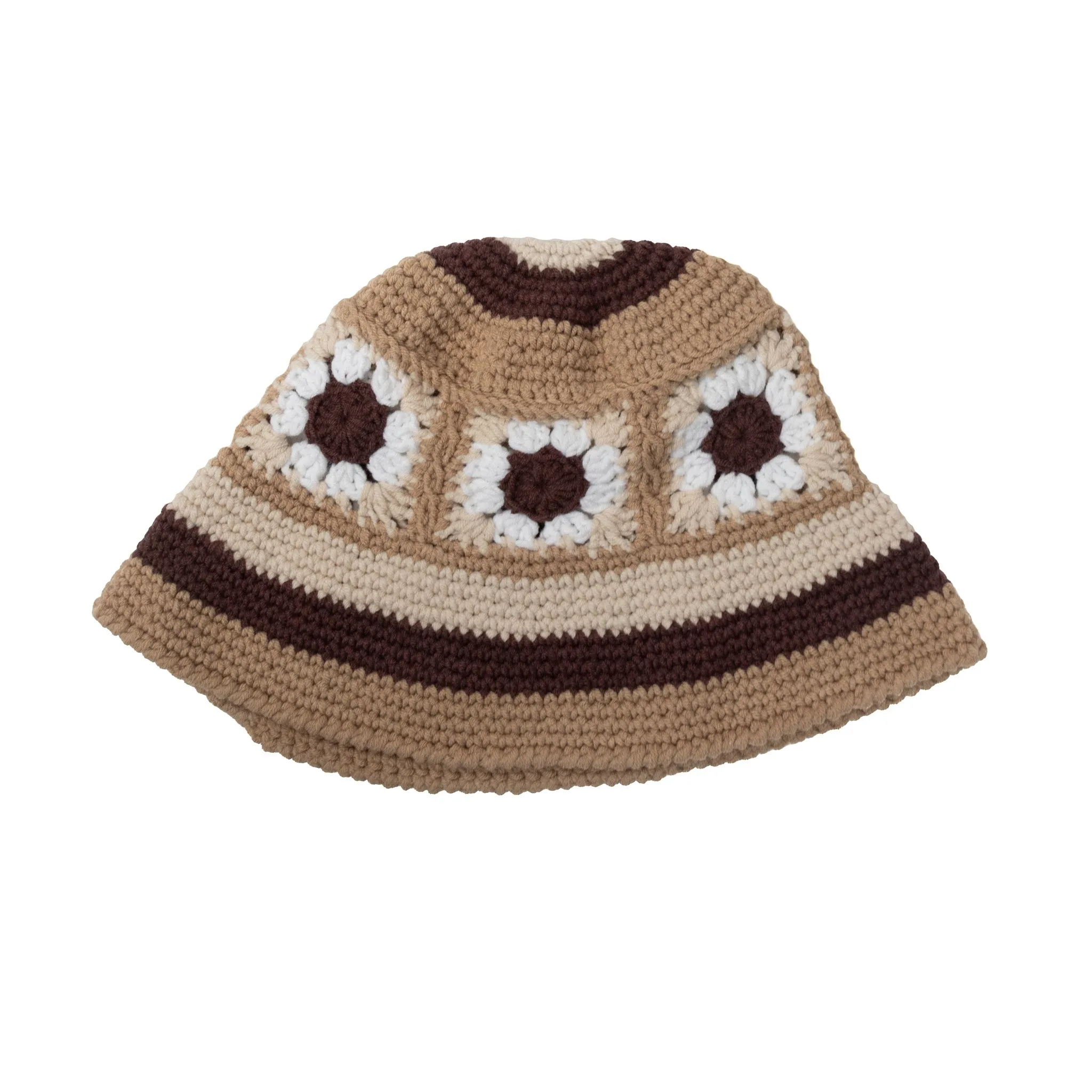 Brown Floral Crochet Bucket Hat