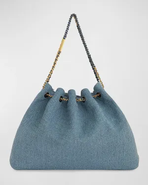 Chain Drawstring Denim Tote Bag