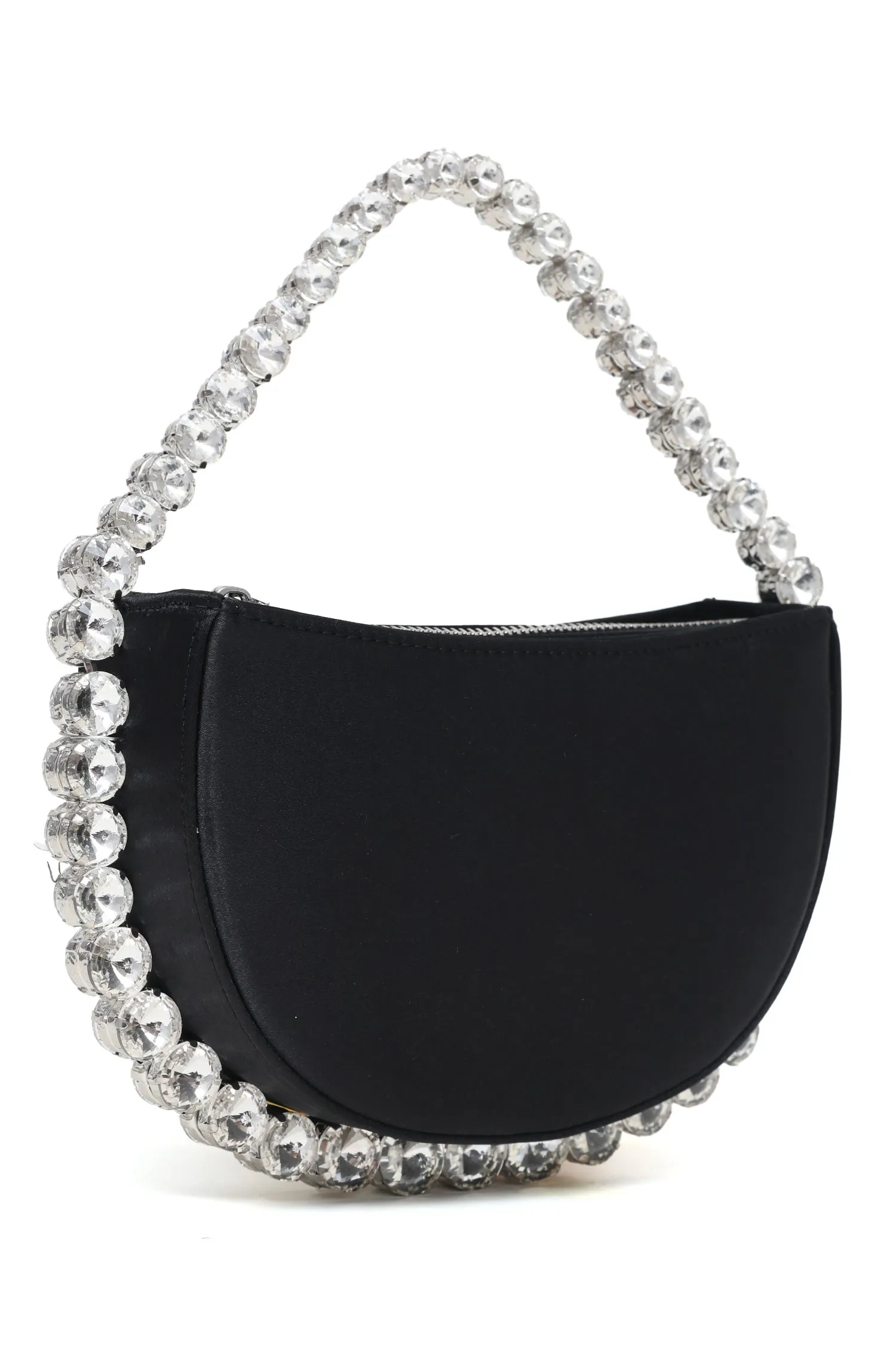 CRYSTAL EMBELLISHED CRESCENT BAG-BLACK