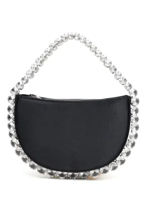 CRYSTAL EMBELLISHED CRESCENT BAG-BLACK