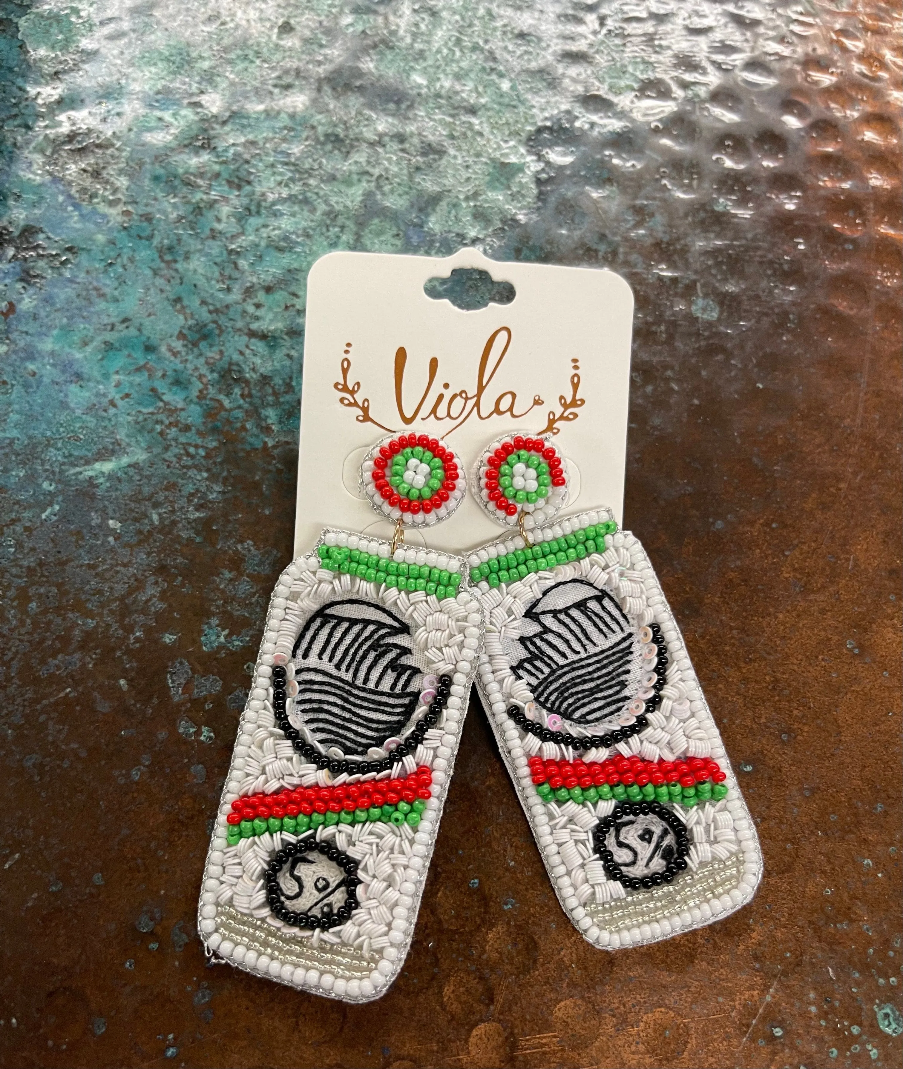 Hard seltzer beaded earrings  red/green