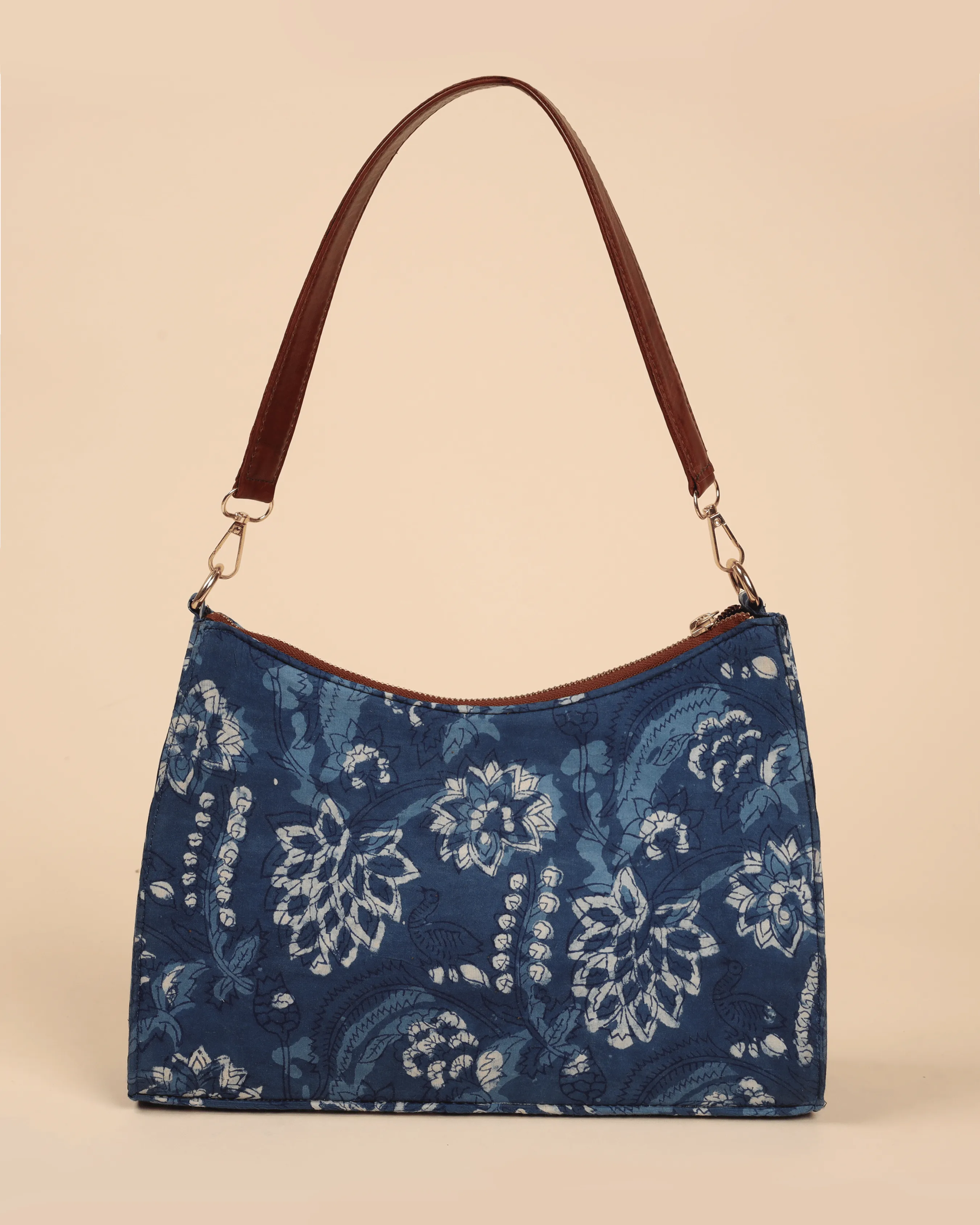 Indigo Deep Handblock Baguette Bag