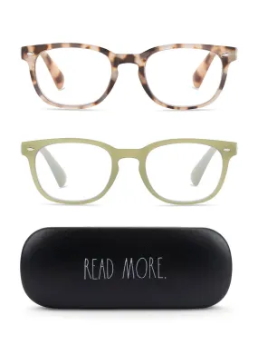 JUDY 2-Pack Blue Light Blocking Reading Glasses with "READ MORE" Signature Font Hard Case