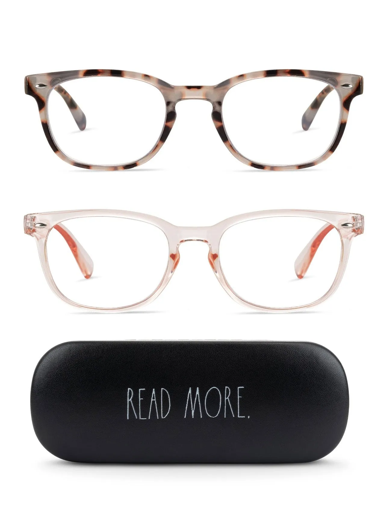 JUDY 2-Pack Blue Light Blocking Reading Glasses with "READ MORE" Signature Font Hard Case