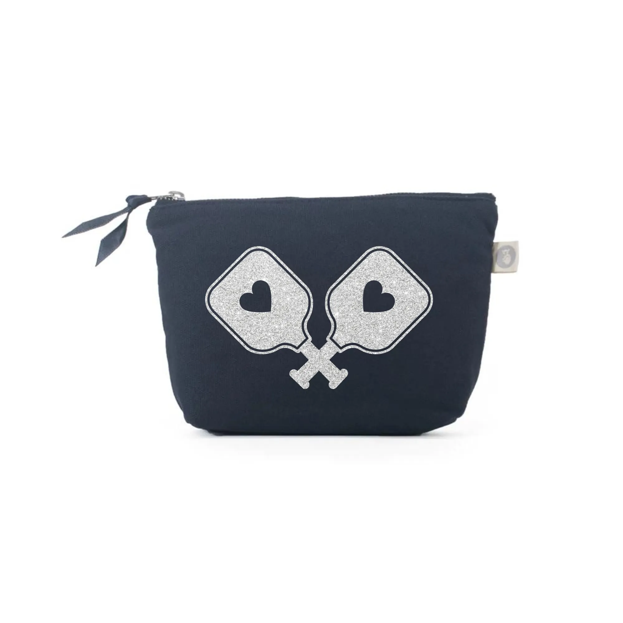 Makeup Bag Navy with Silver Glitter Pickleball Paddles