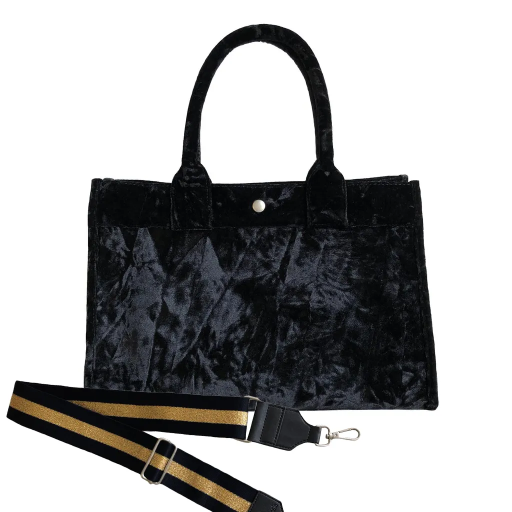 Midi East West Bag: Black Crushed Velvet