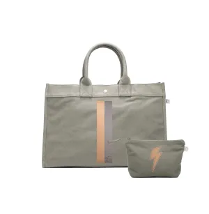 Olive East West Bag with Rose Gold & Gunmetal Stripes (  FREE Olive Makeup with Rose Gold Lightning Bolt)