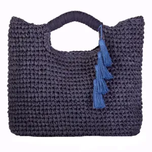 Paloma -  Navy Woven Straw Tote