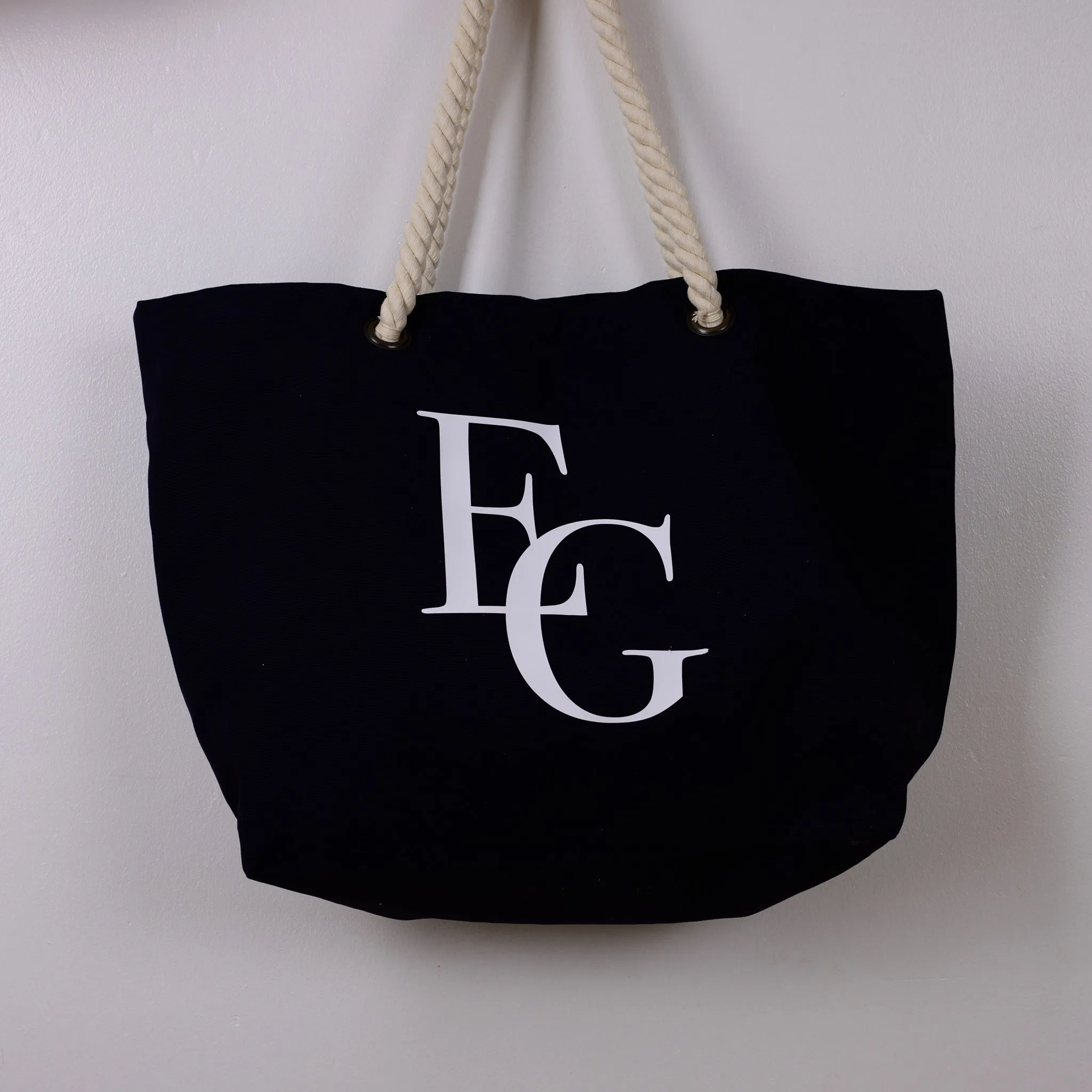 Personalised Monogram Navy Beach bag