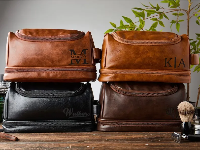 Personalized Groomsman Toiletry Bag, Gifts For Him, PU Leather Dopp Kit