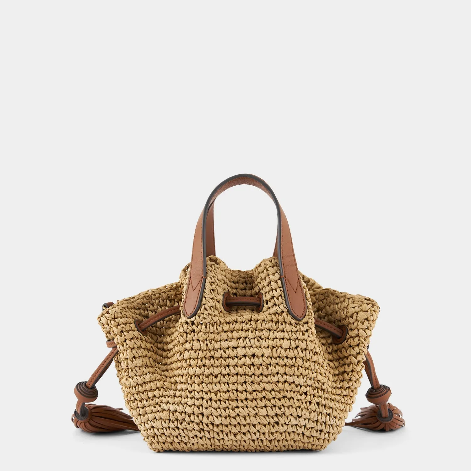 Raffia Drawstring Small Cross-body Tote