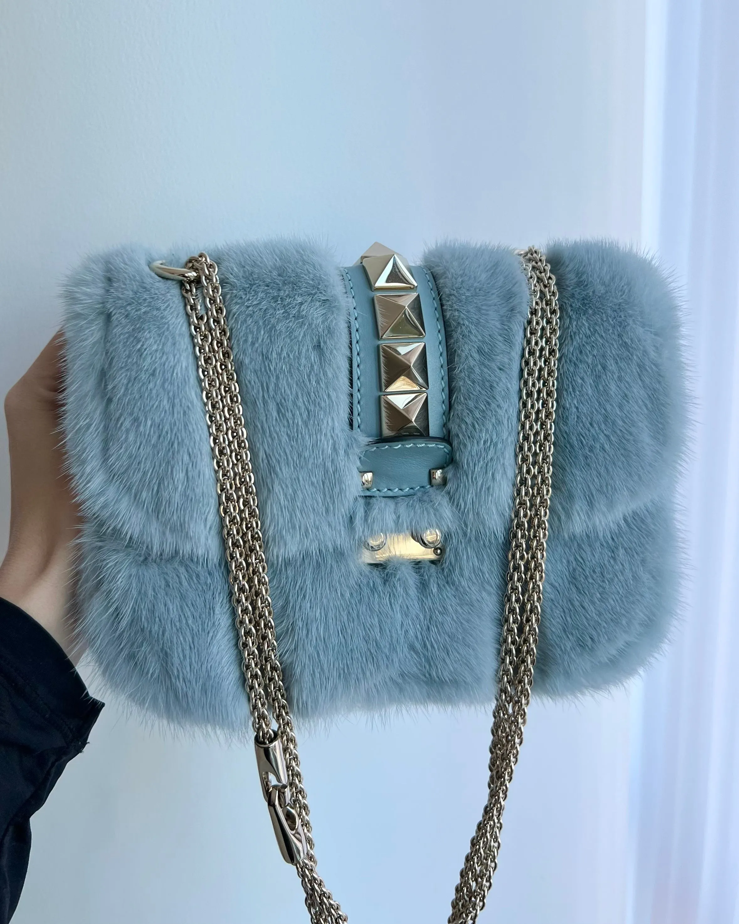 Valentino Mink Fur Rockstud Chain Bag