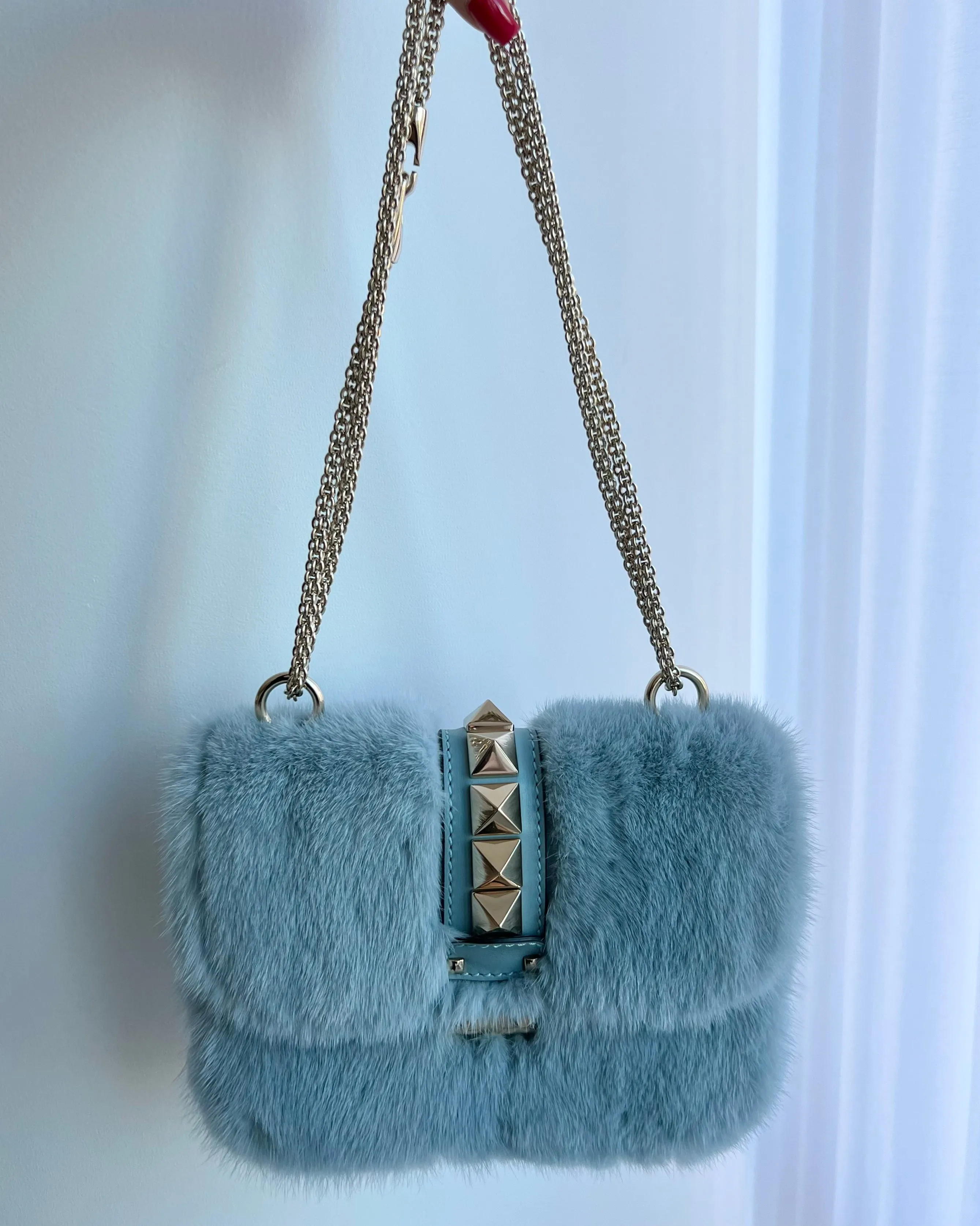 Valentino Mink Fur Rockstud Chain Bag